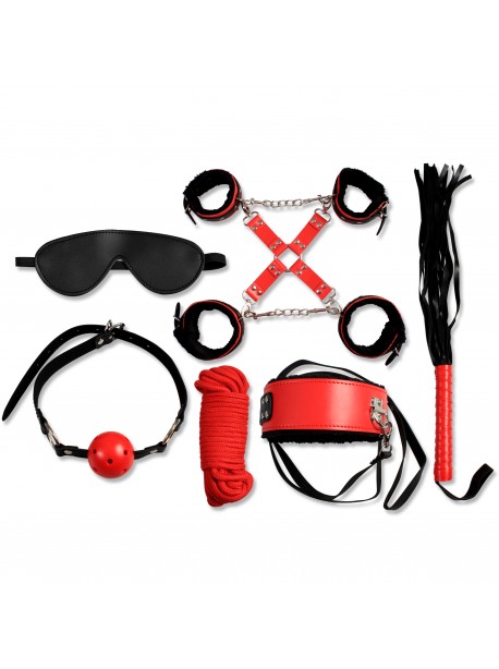 Secret Bondage : Ensemble BDSM 8 pcs 6148Rk - Noir et Rouge