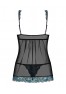 Provider Obsessive babydoll turquoise and black with deep neckline 