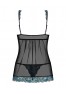 Provider Obsessive babydoll turquoise and black with deep neckline 