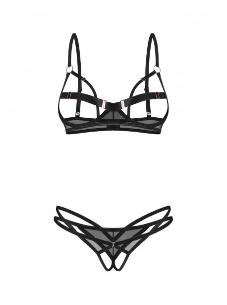 Euridia 2 pieces crotchless lingerie set - Black