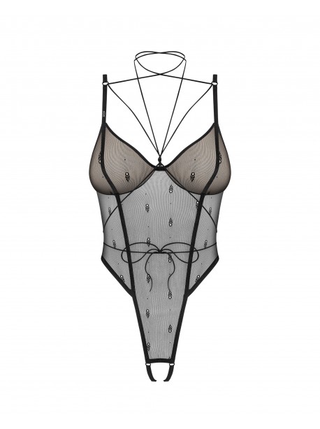 Anniverse sepcial crotchless teddy and harness - Black