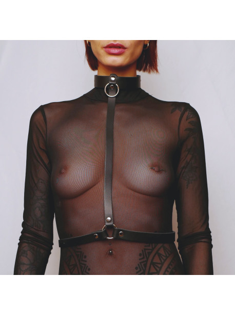 Chest harness in leather Black
