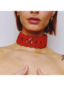 Collier en cuir tressé Rouge