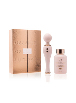 Premium objects of luxury CBD massage oil and virator set