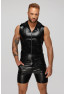 H066 Snake wetlook sleeveless zip-up top with sheer hood