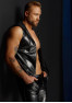 H066 Snake wetlook sleeveless zip-up top with sheer hood