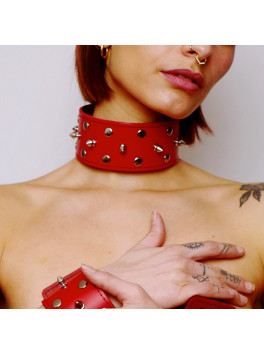 Red leather choker with steel nails