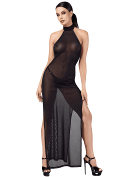 F372 Onyx Twin-slit Long Dress