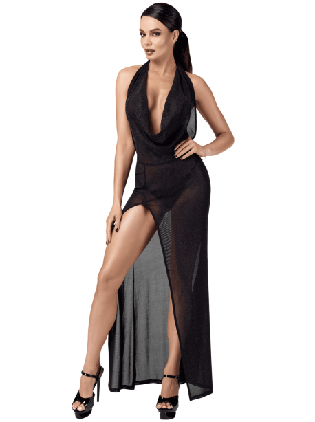 F373 Onyx Liquid Long Dress