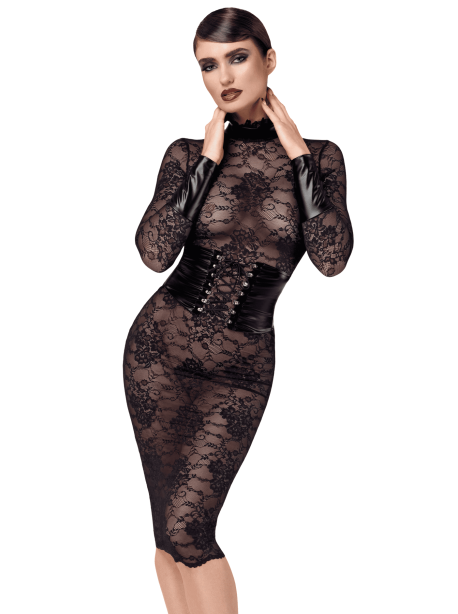 F375 Noirelle Lace Corset Midi Dress