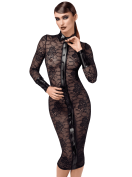 F376 Noirelle Lace Button-up Midi Dress