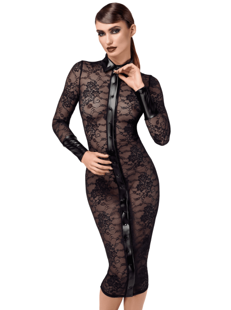 F376 Noirelle Lace Button-up Midi Dress