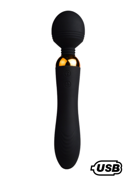 SHAKE Noir, Vibromasseur Wand USB en silicone médical avec 2 puissants moteurs indépendants