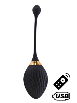 WAVE, Un Œuf vibrant noir USB avec télécommande, dans un silicone médical doux et lisse 