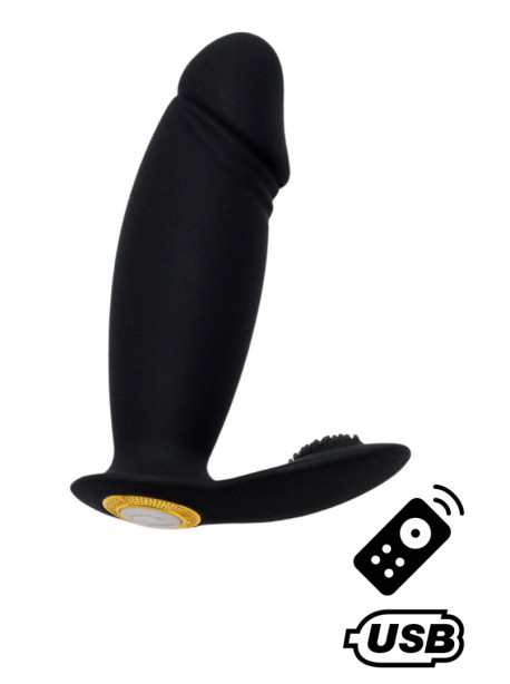 ACHILLE, Mini vibromasseur noir USB, forme pénis avec stimulation clitoridienne, avec télécommande 