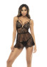 Nuisette noir Selma, en dentelle, avec armatures et string assorti inclus 