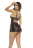 Nuisette noir Selma, en dentelle, avec armatures et string assorti inclus 
