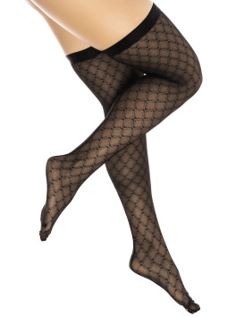 Bas résille noire transparent imprimé 