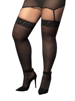 Bas nylon noirs autofixants, grande taille, jarretières dentelle 