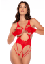 Body en résille rouge, seins nus avec gants assortis - Mapalé