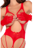 Body en résille rouge, seins nus avec gants assortis - Mapalé