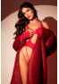 Body en résille rouge, seins nus avec gants assortis - Mapalé