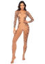 Combinaison en résille léopard à manches longues imprimées, ouverte à l’entrejambe - Mapalé