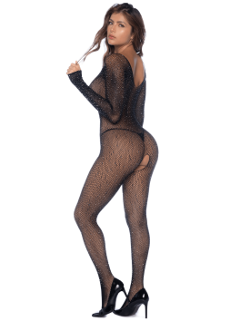 Combinaison noire en résille ornée de strass 