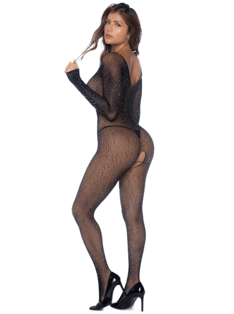 Combinaison noire en résille ornée de strass 