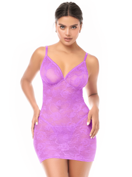 Babydoll dentelle extensible violette et string 