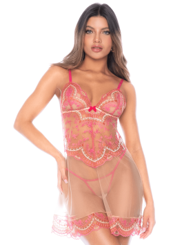 Nuisette en résille brodée avec string 