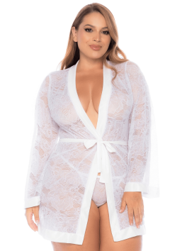 Peignoir grande taille en dentelle blanche 