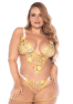 Nuisette grande taille transparente brodée jaune et string 