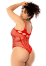 Body en résille rouge grande taille, orné de strass avec menottes assorties – Mapalé