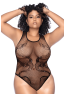 Body noir grande taille en résille motif serpent, orné de strass, ouvert à l’entrejambe - Mapalé