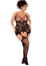 Combinaison intégrale grande taille en résille noire à motif serpent - Mapalé