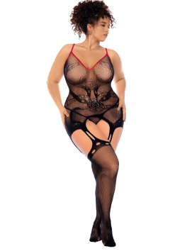 Combinaison intégrale grande taille en résille noire à motif serpent - Mapalé