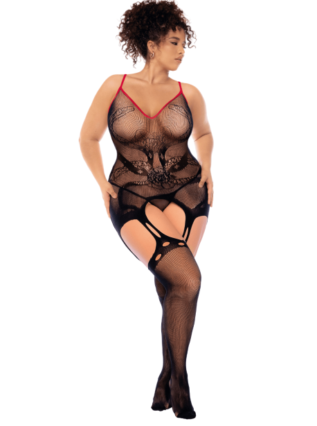 Combinaison intégrale grande taille en résille noire à motif serpent - Mapalé