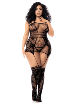 Combinaison grande taille en résille noire 