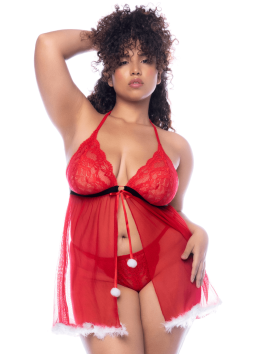 Costume sexy Mère Noël grande taille avec babydoll et string 