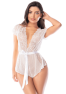 Combishort blanc en dentelle transparente avec ceinture – Mapalé