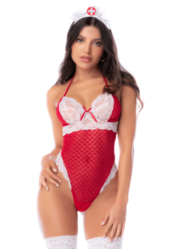 Body infirmière noir en maille et dentelle avec accessoire tête – Mapalé