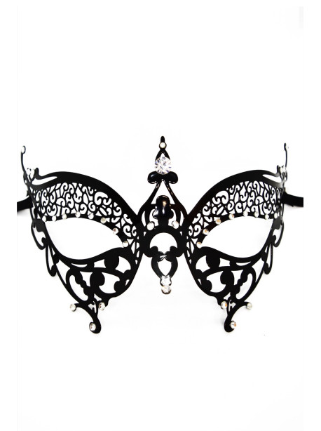 Masque vénitien Alida rigide noir avec strass 