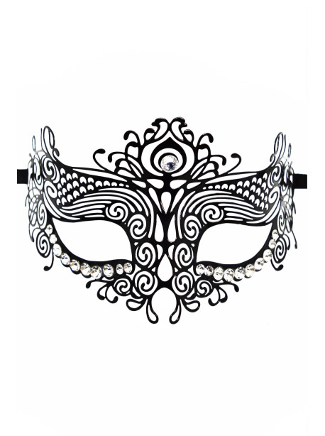 Masque vénitien Ornella rigide noir avec strass 