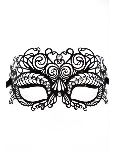 Masque vénitien Giulia rigide noir avec strass 
