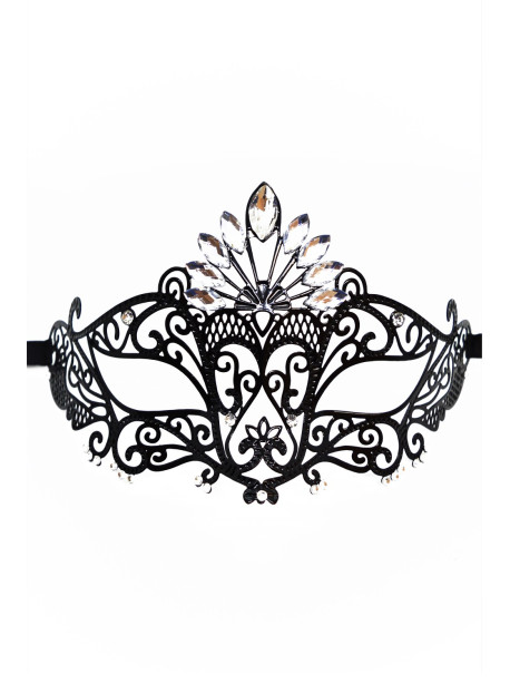 Masque vénitien Gemma rigide noir avec strass 