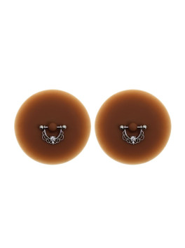 Paire de cache-tétons piercing barre demi-anneau faux diamant peau foncée 