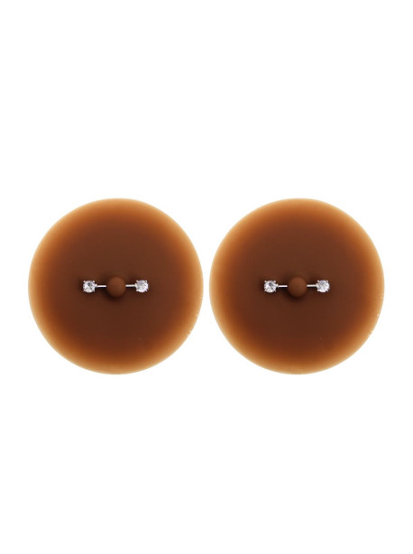 Paire de cache-tétons piercing barre faux diamant peau foncée 
