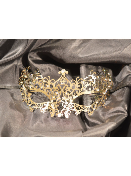 Masque vénitien Chiara rigide doré avec strass 