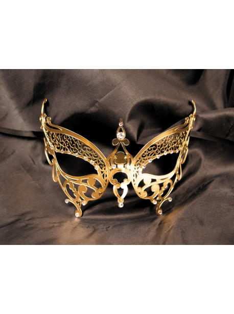 Masque vénitien Alida rigide doré avec strass 